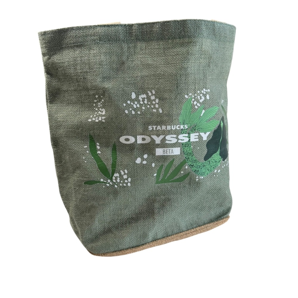STARBUCKS Tote Bag Green Odyssey Beta Mermaid Graphic Women's Burlap